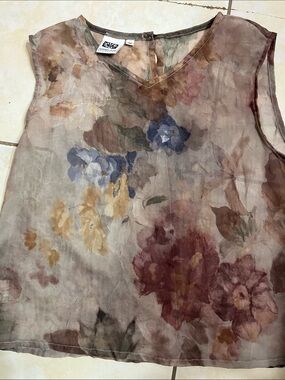 Johnny Was Floral Watercolor V-Neck Sheer Camisole in Neutral Multi